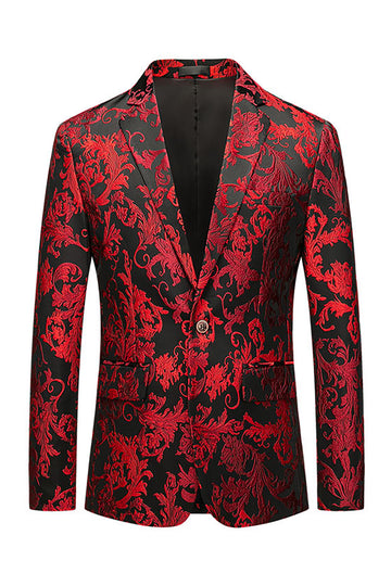 Red Floral Notched Lapel Slim Fit Men's Blazer